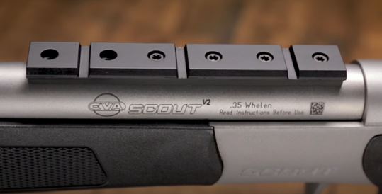 The receiver of CVA Centerfire Scout rifle, chambered for .35 Whelen